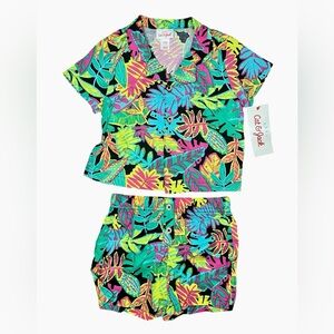 NWT Cat & Jack Colorful Tropical Boys 2pc Button Shirt & Short Set Size 6-9 mo.